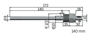 Kamstrup Temperature Sensor Pocket, 1/2" BSP, Length = 140mm.