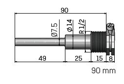 Temperature Sensor Pocket, 1/2" BSP, Length = 90mm.
